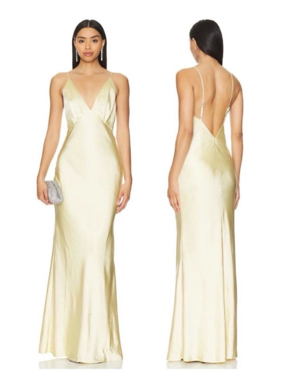 Lovers + Friends Pale Yellow Satin Slip Maxi Dress